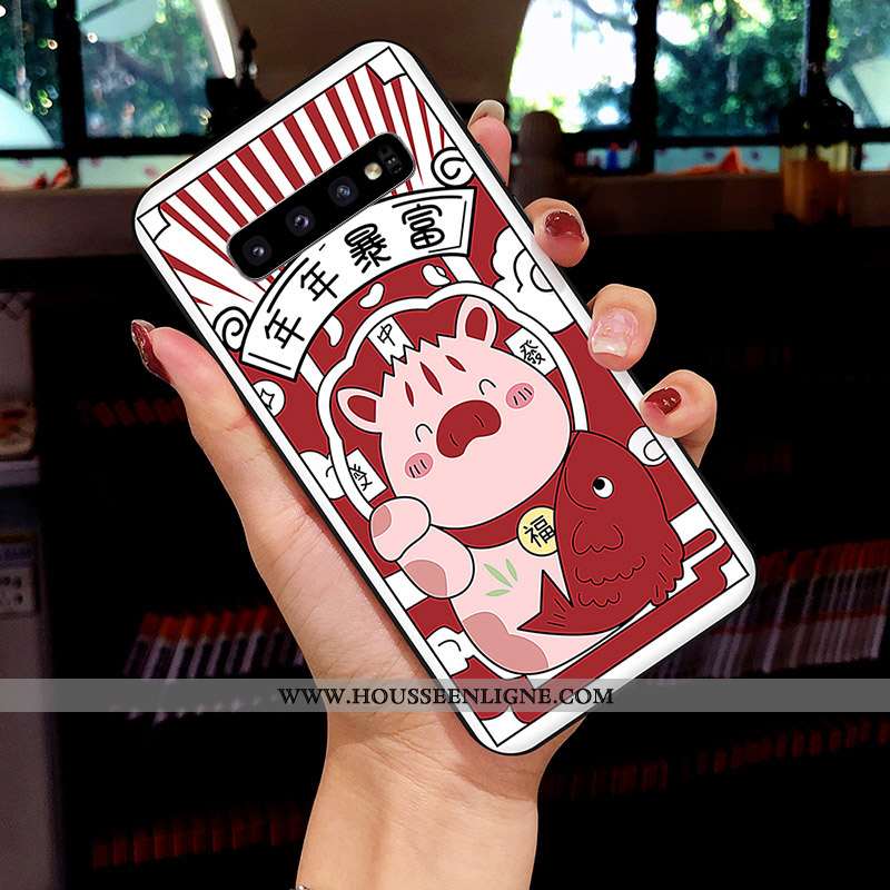 Housse Samsung Galaxy S10 Silicone Protection Coque Net Rouge Dessin Animé Frais Étoile Jaune