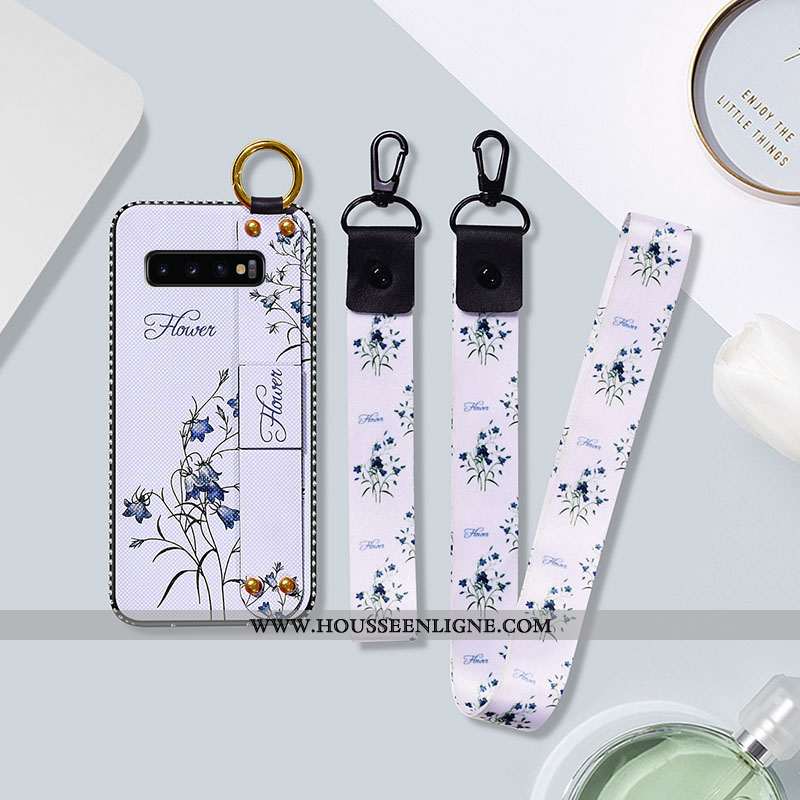 Housse Samsung Galaxy S10 Silicone Protection Net Rouge Blanc Fluide Doux Fleur Étoile Blanche