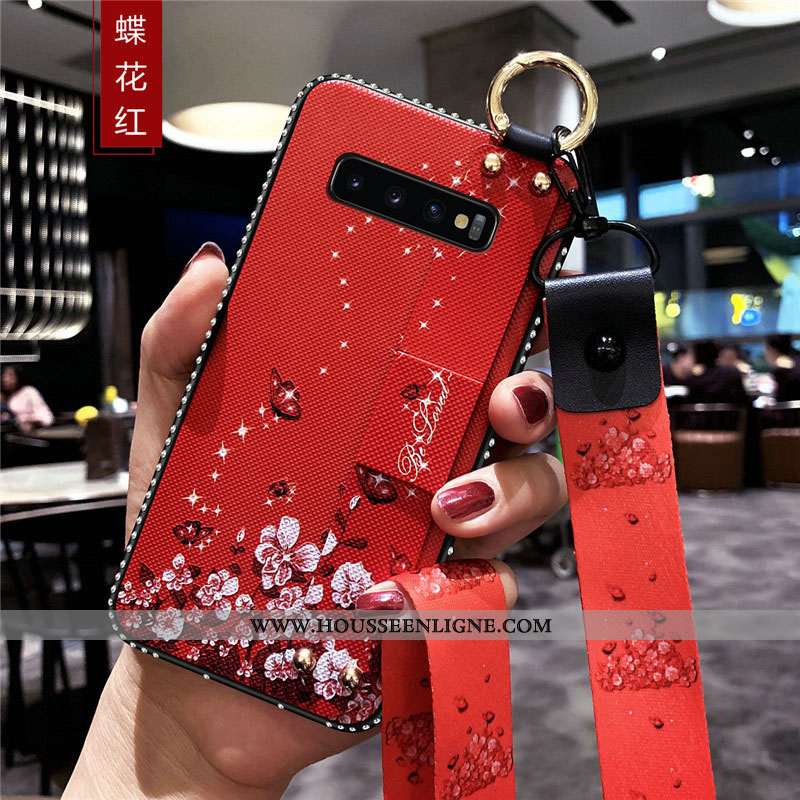 Housse Samsung Galaxy S10 Silicone Protection Net Rouge Blanc Fluide Doux Fleur Étoile Blanche