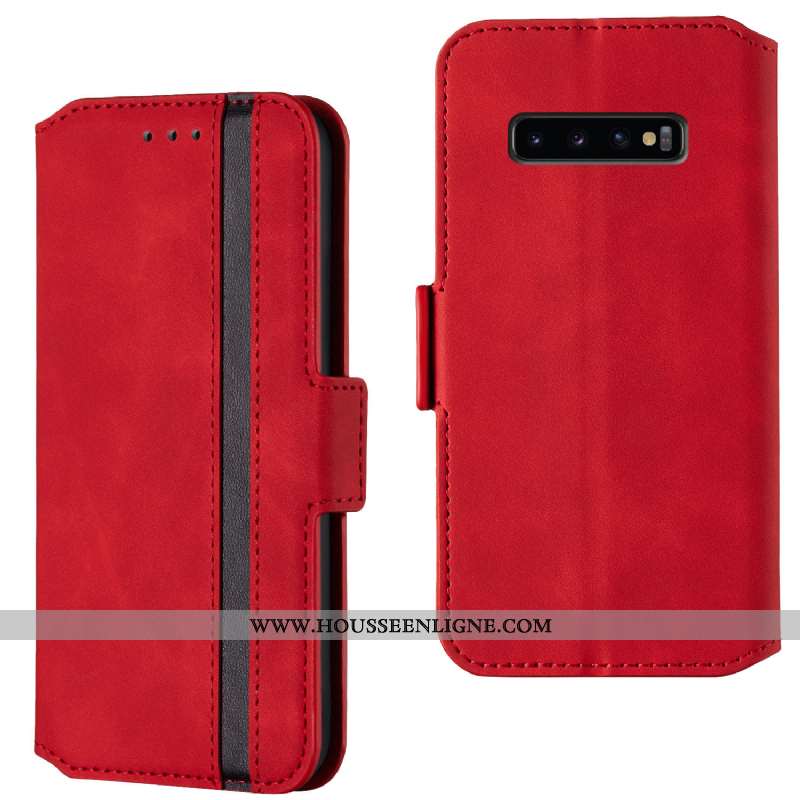Housse Samsung Galaxy S10+ Tendance Cuir Tout Compris Incassable Étui Clamshell Rouge