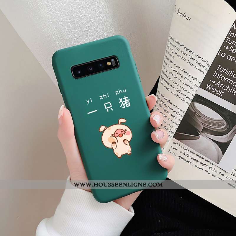Housse Samsung Galaxy S10 Tendance Fluide Doux Vert Silicone Blanc Délavé En Daim Personnalité Verte