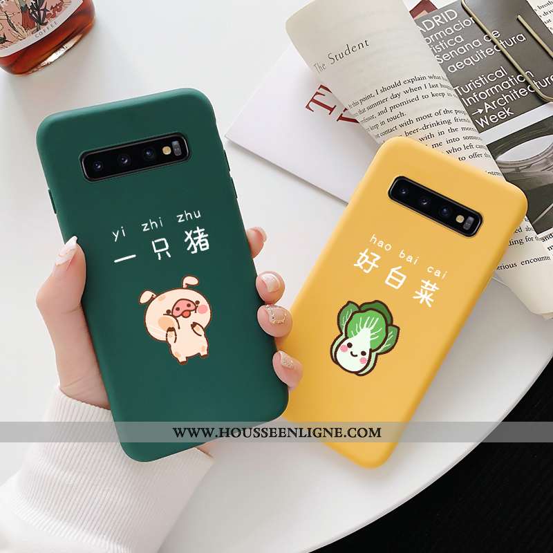 Housse Samsung Galaxy S10 Tendance Fluide Doux Vert Silicone Blanc Délavé En Daim Personnalité Verte