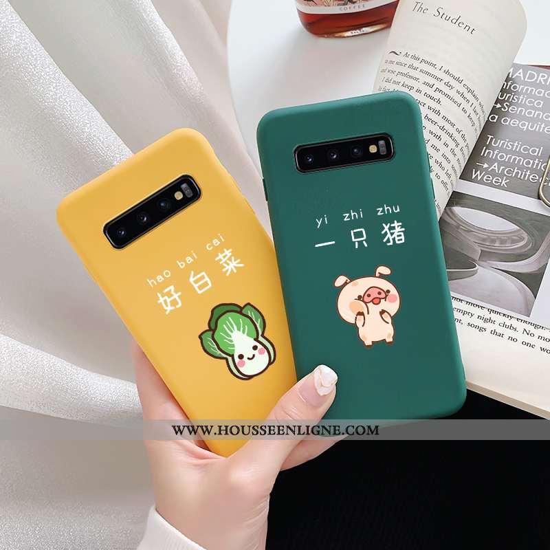 Housse Samsung Galaxy S10 Tendance Fluide Doux Vert Silicone Blanc Délavé En Daim Personnalité Verte