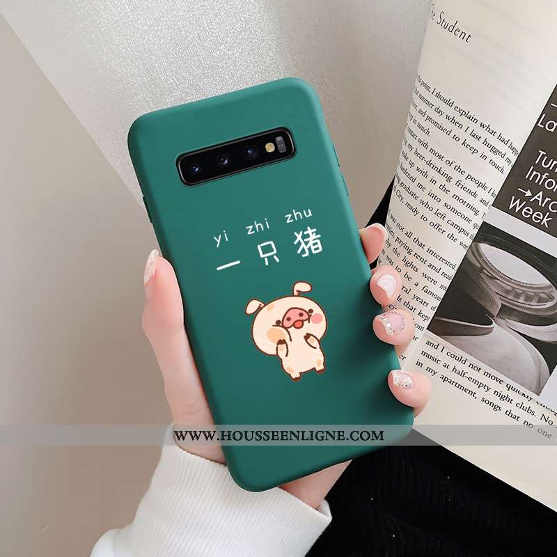 Housse Samsung Galaxy S10 Tendance Fluide Doux Vert Silicone Blanc Délavé En Daim Personnalité Verte