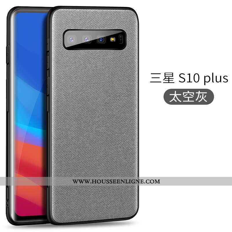 Housse Samsung Galaxy S10+ Tendance Légère Magnétisme Tissu Ultra Modèle Fleurie Coque Gris