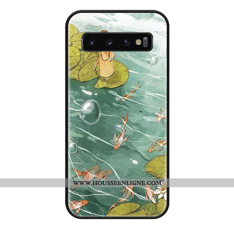 Housse Samsung Galaxy S10e Fluide Doux Silicone Tout Compris Coque Téléphone Portable Vert Étoile Ve