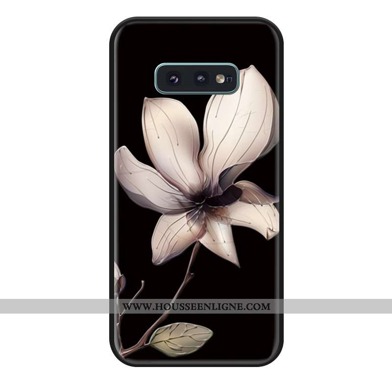 Housse Samsung Galaxy S10e Gaufrage En Bois Coque Fleur Incassable Noir Téléphone Portable
