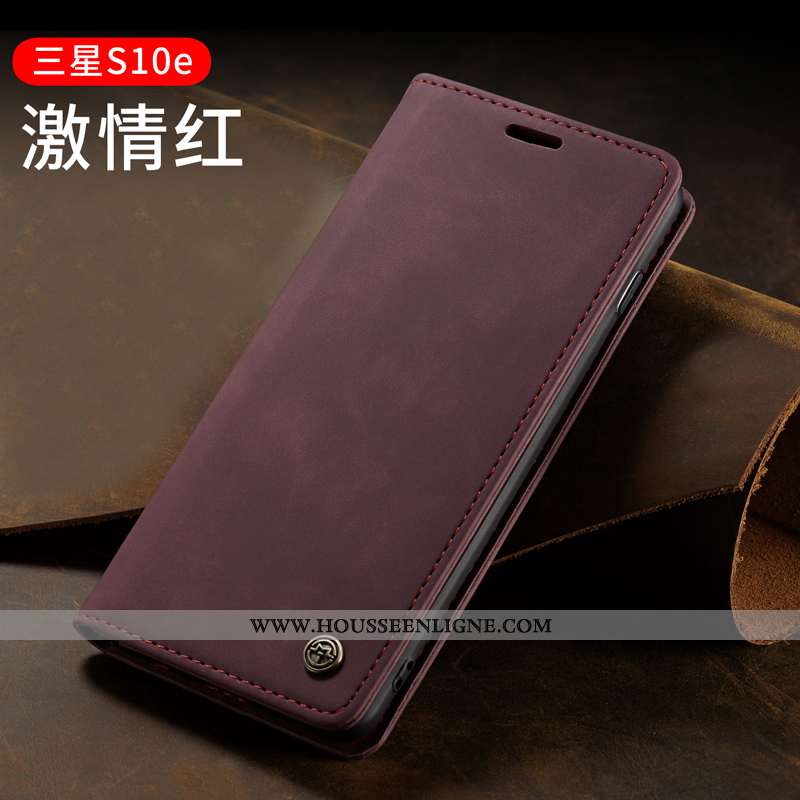 Housse Samsung Galaxy S10e Ultra Légère Net Rouge Cuir Personnalité Étui Étoile Noir