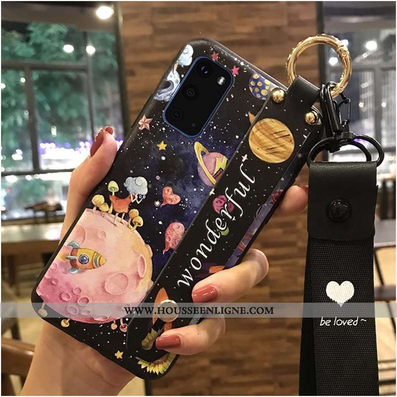 Housse Samsung Galaxy S20 Créatif Dessin Animé Noir Étui Fluide Doux Coque Ornements Suspendus