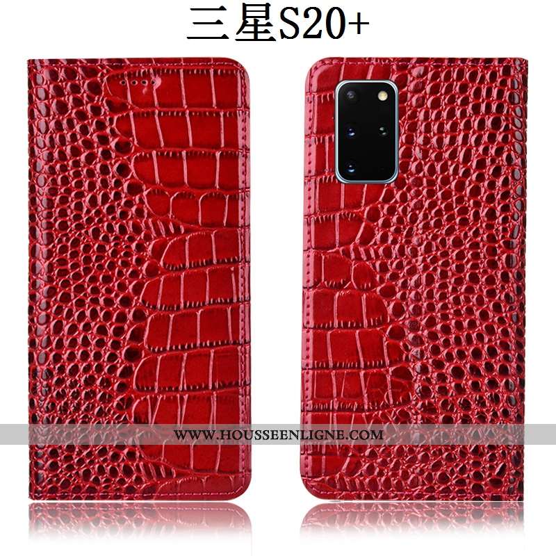 Housse Samsung Galaxy S20+ Cuir Véritable Protection Crocodile Téléphone Portable Étui Rouge Étoile