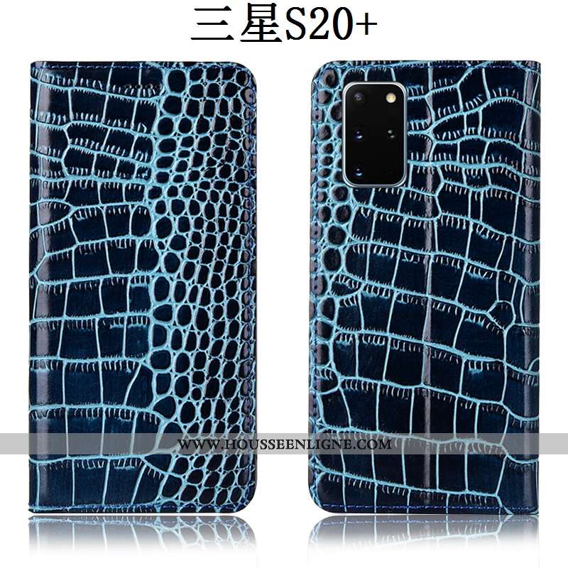 Housse Samsung Galaxy S20+ Cuir Véritable Protection Crocodile Téléphone Portable Étui Rouge Étoile