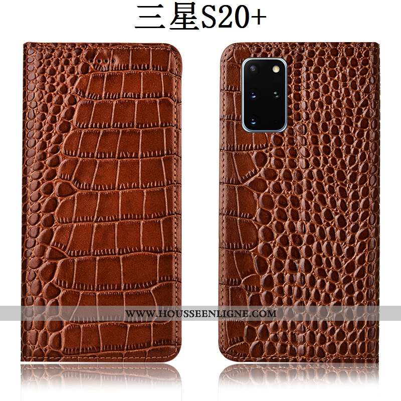 Housse Samsung Galaxy S20+ Cuir Véritable Protection Crocodile Téléphone Portable Étui Rouge Étoile