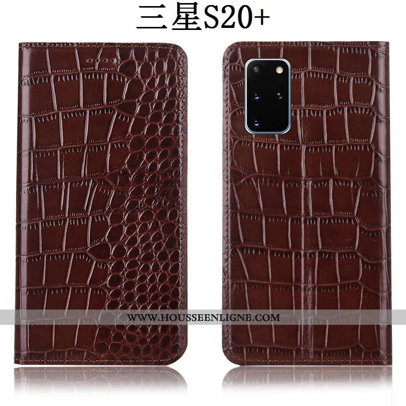 Housse Samsung Galaxy S20+ Cuir Véritable Protection Crocodile Téléphone Portable Étui Rouge Étoile