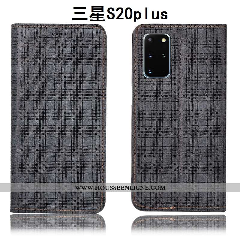 Housse Samsung Galaxy S20+ Cuir Véritable Protection Velours Gris Étoile Étui