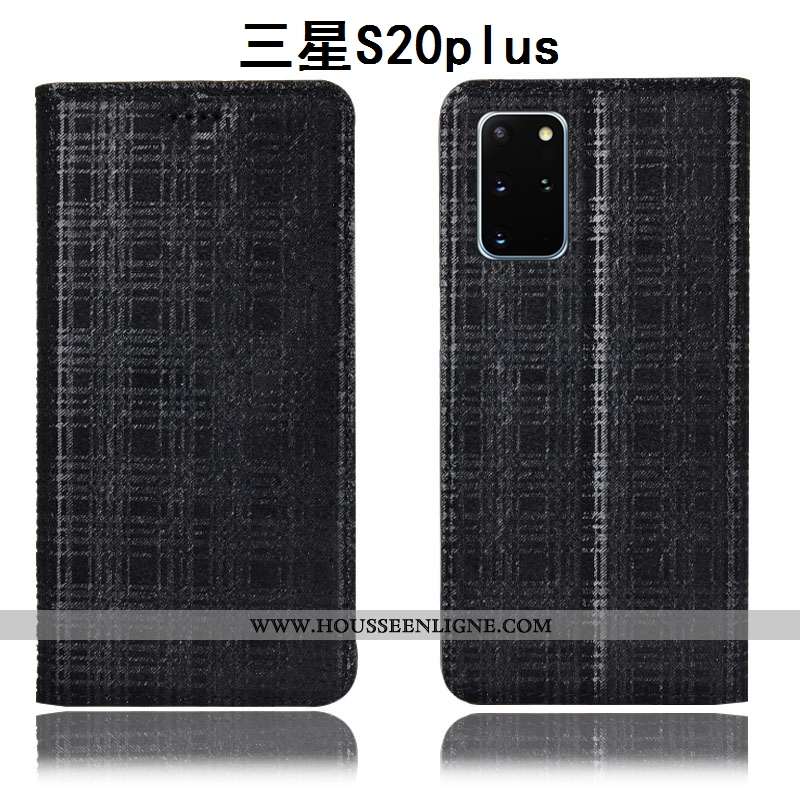 Housse Samsung Galaxy S20+ Cuir Véritable Protection Velours Gris Étoile Étui