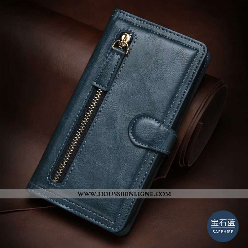 Housse Samsung Galaxy S20+ Cuir Véritable Reversible Portefeuilles Bleu Boucle Téléphone Portable