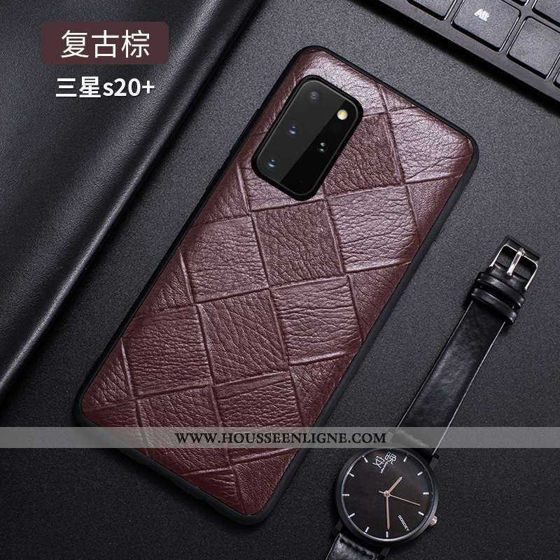 Housse Samsung Galaxy S20+ Manuel Ultra Légère Cuir Véritable Marron Tendance Bovins