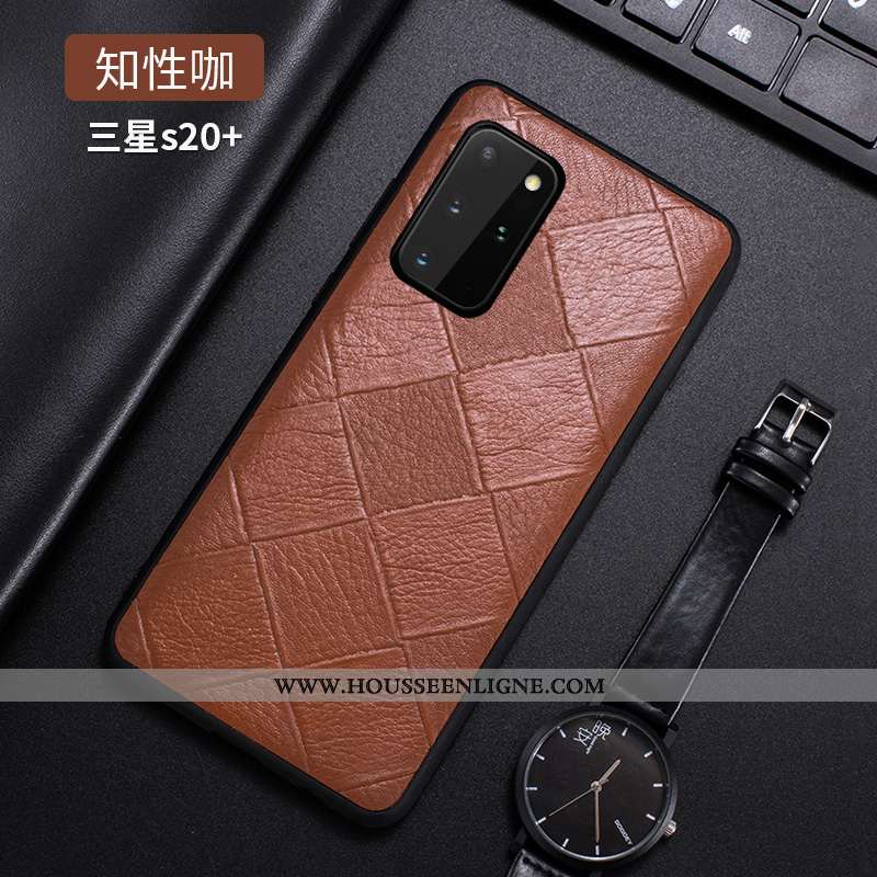 Housse Samsung Galaxy S20+ Manuel Ultra Légère Cuir Véritable Marron Tendance Bovins