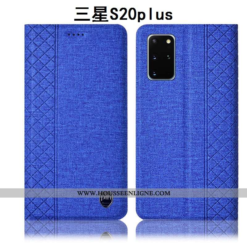 Housse Samsung Galaxy S20+ Protection Cuir Téléphone Portable Incassable Tout Compris Coque Lin Bleu