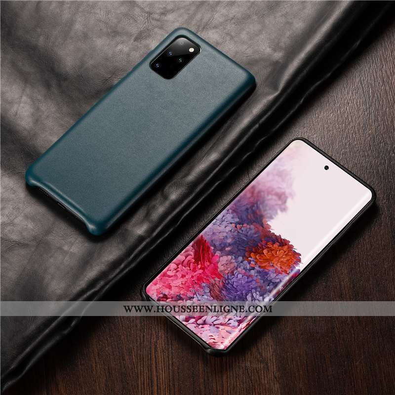 Housse Samsung Galaxy S20+ Protection Cuir Véritable Étui Coque Luxe Cuir Authentique Verte