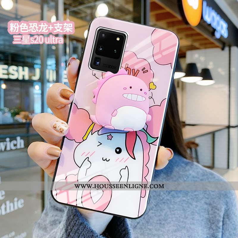 Housse Samsung Galaxy S20 Ultra Charmant Protection Étoile Verre Dessin Animé Miroir Dragon Rose