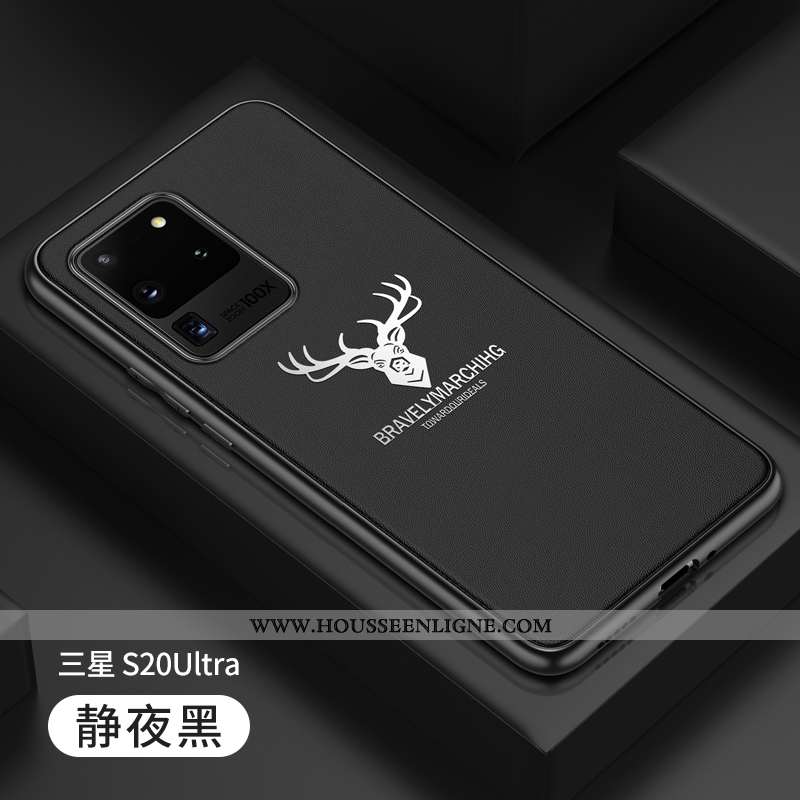 Housse Samsung Galaxy S20 Ultra Cuir Véritable Tendance Étoile Coque Étui Cuir Tout Compris Noir