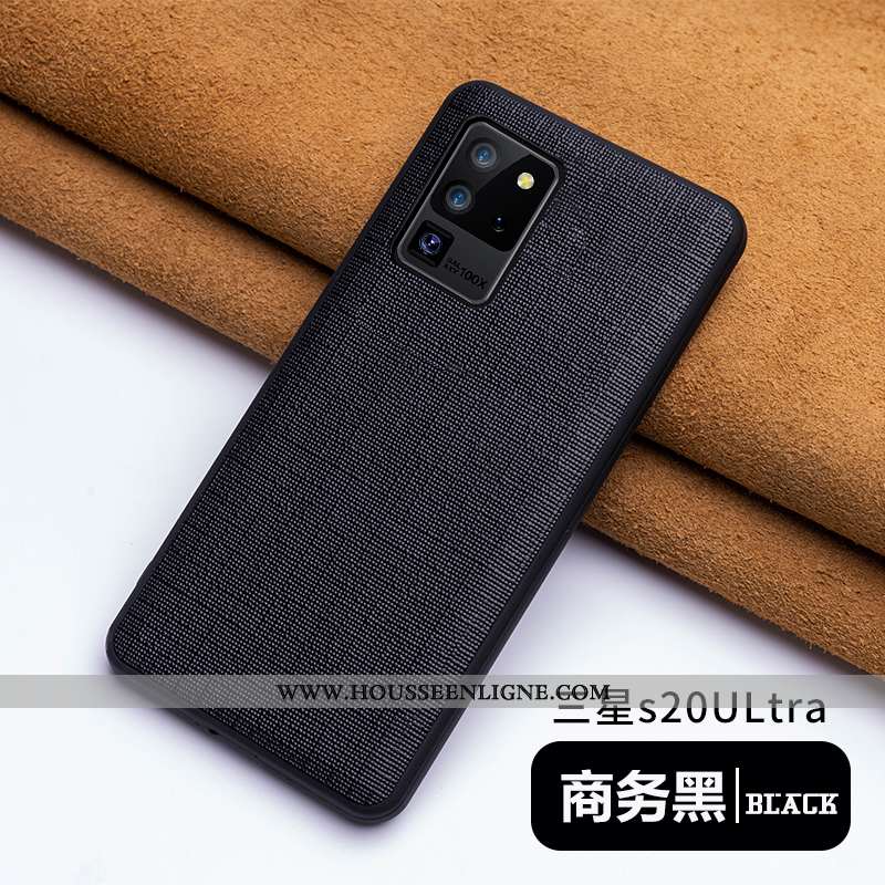 Housse Samsung Galaxy S20 Ultra Luxe Personnalité Légère Cuir Luxe Cuir Véritable Étui Bleu Foncé
