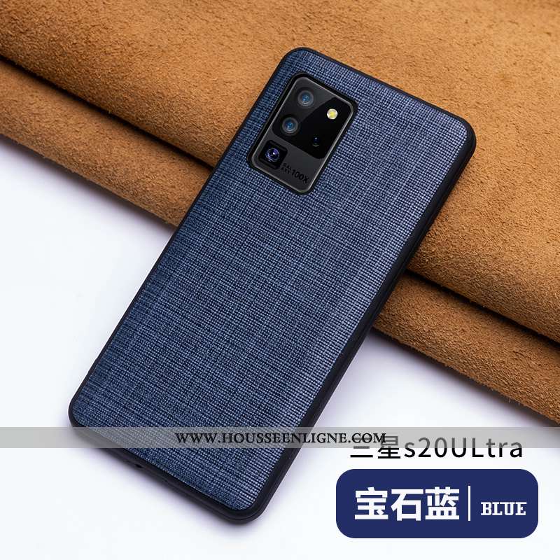 Housse Samsung Galaxy S20 Ultra Luxe Personnalité Légère Cuir Luxe Cuir Véritable Étui Bleu Foncé