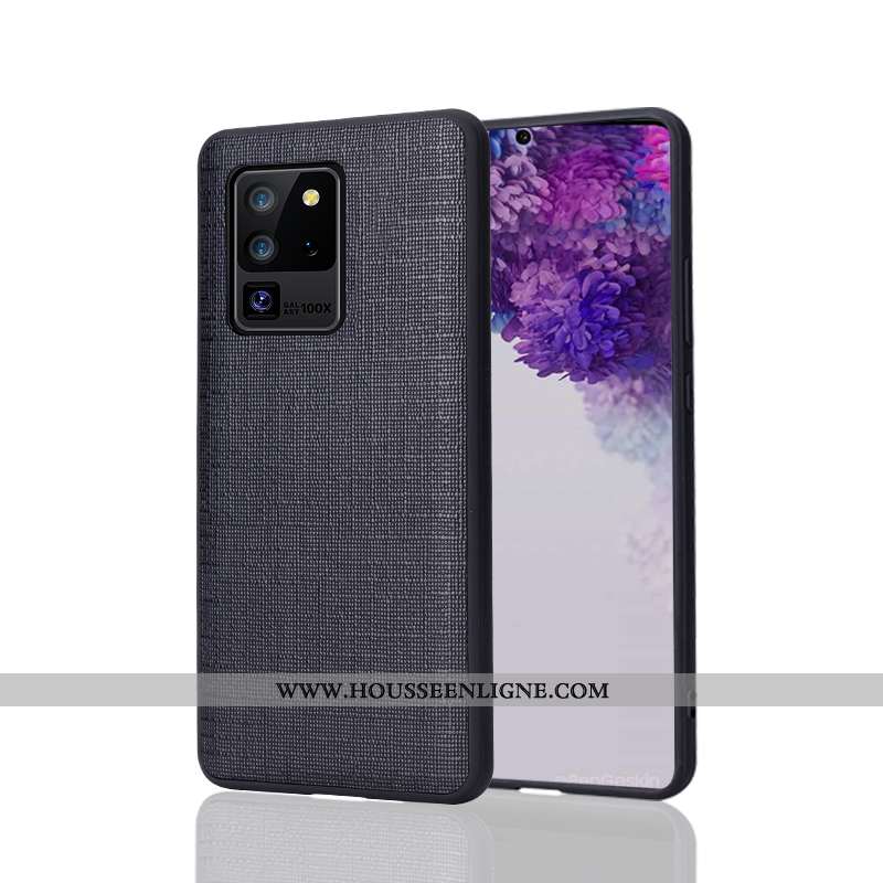 Housse Samsung Galaxy S20 Ultra Luxe Personnalité Légère Cuir Luxe Cuir Véritable Étui Bleu Foncé