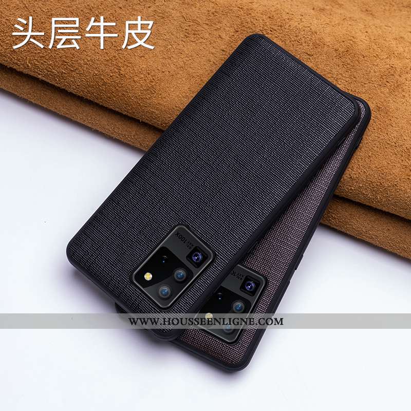 Housse Samsung Galaxy S20 Ultra Luxe Personnalité Légère Cuir Luxe Cuir Véritable Étui Bleu Foncé