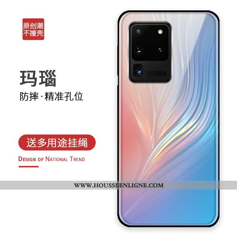 Housse Samsung Galaxy S20 Ultra Personnalité Silicone Étui Verre Bleu Marin Tout Compris Protection 