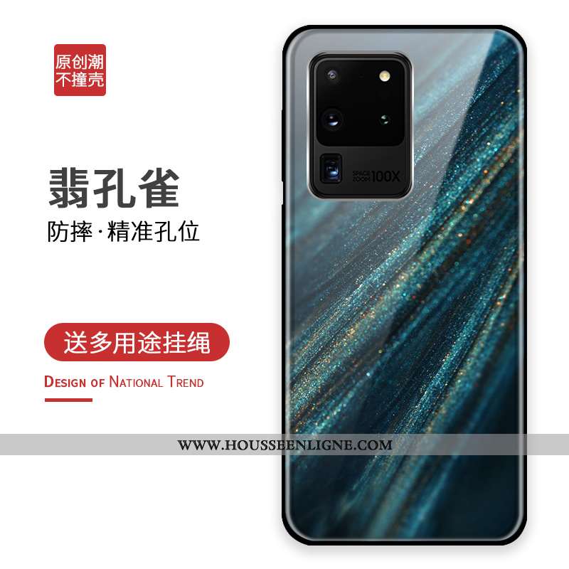 Housse Samsung Galaxy S20 Ultra Personnalité Silicone Étui Verre Bleu Marin Tout Compris Protection 