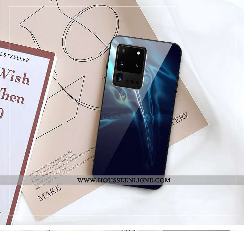 Housse Samsung Galaxy S20 Ultra Personnalité Silicone Étui Verre Bleu Marin Tout Compris Protection 