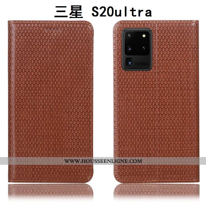 Housse Samsung Galaxy S20 Ultra Protection Cuir Véritable Incassable Coque Tout Compris Marron Étoil