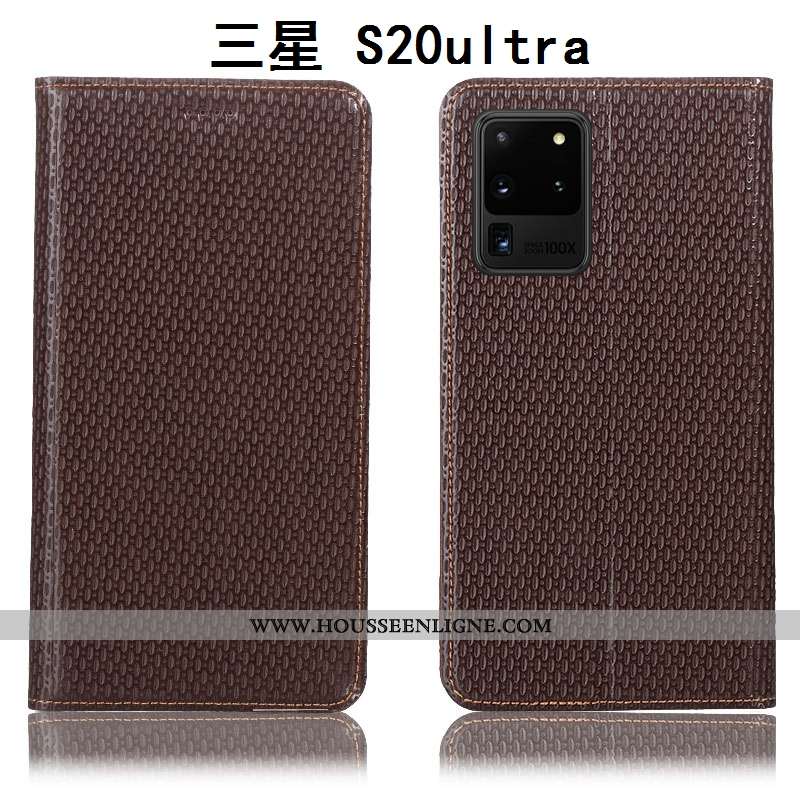 Housse Samsung Galaxy S20 Ultra Protection Cuir Véritable Incassable Coque Tout Compris Marron Étoil