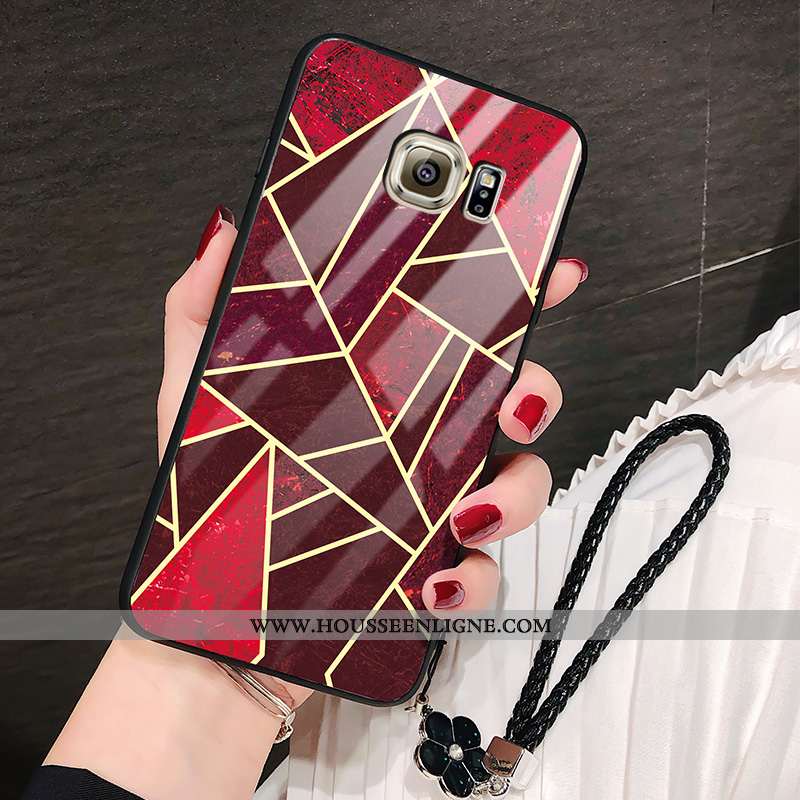 Housse Samsung Galaxy S6 Edge Fluide Doux Mode Étui Verre Géométrie Étoile Amoureux Verte