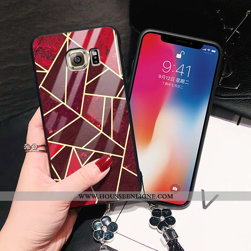 Housse Samsung Galaxy S6 Edge Fluide Doux Mode Étui Verre Géométrie Étoile Amoureux Verte
