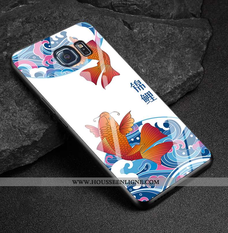 Housse Samsung Galaxy S6 Edge Verre Protection Étoile Téléphone Portable Blanc Coque Étui Blanche