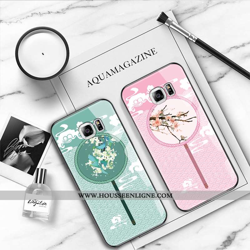 Housse Samsung Galaxy S6 Edge Verre Protection Étoile Téléphone Portable Blanc Coque Étui Blanche