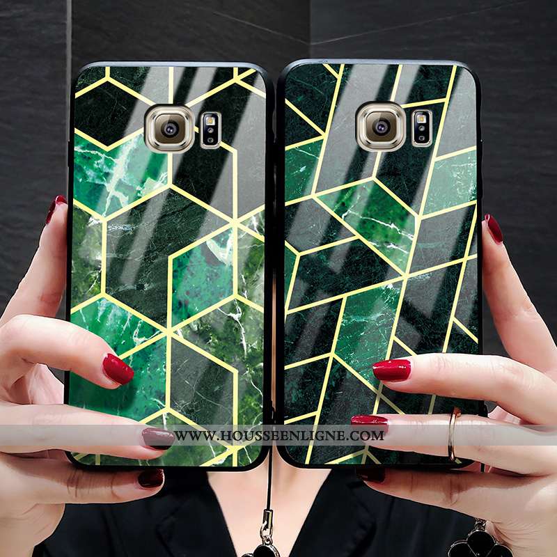 Housse Samsung Galaxy S6 Protection Verre Mode Amoureux Vert Légère Téléphone Portable Verte
