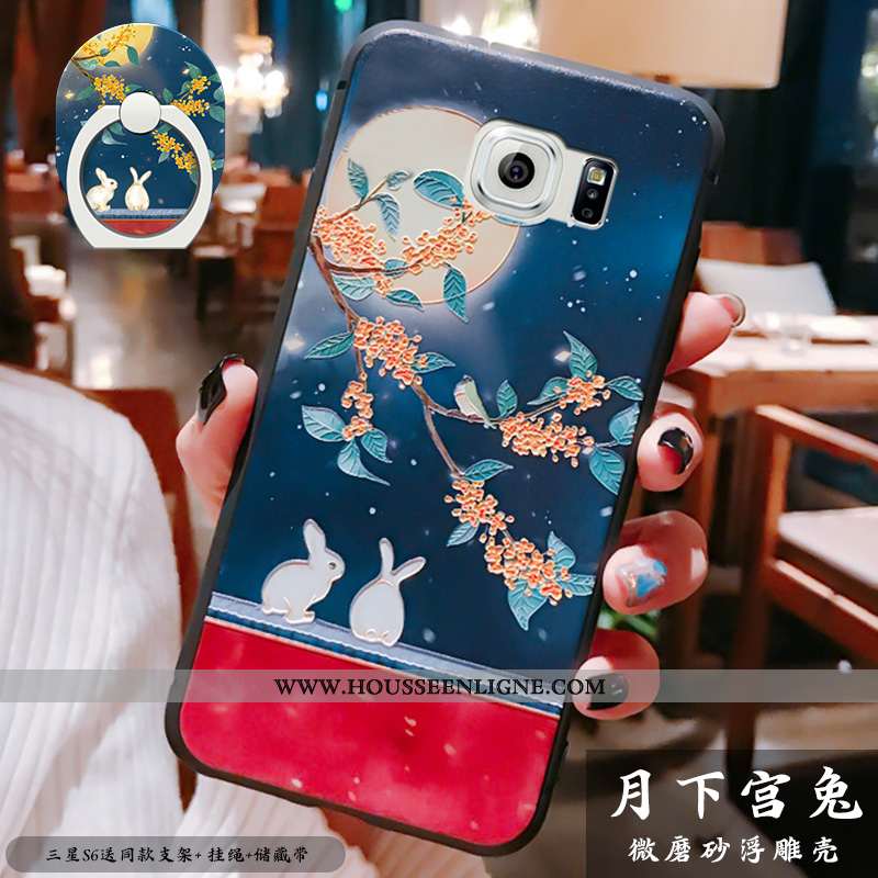 Housse Samsung Galaxy S6 Ultra Tendance Tout Compris Style Chinois Bleu Fluide Doux Téléphone Portab