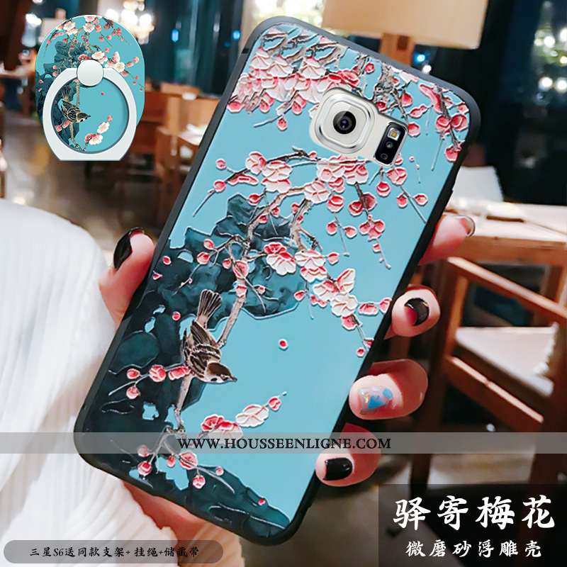 Housse Samsung Galaxy S6 Ultra Tendance Tout Compris Style Chinois Bleu Fluide Doux Téléphone Portab