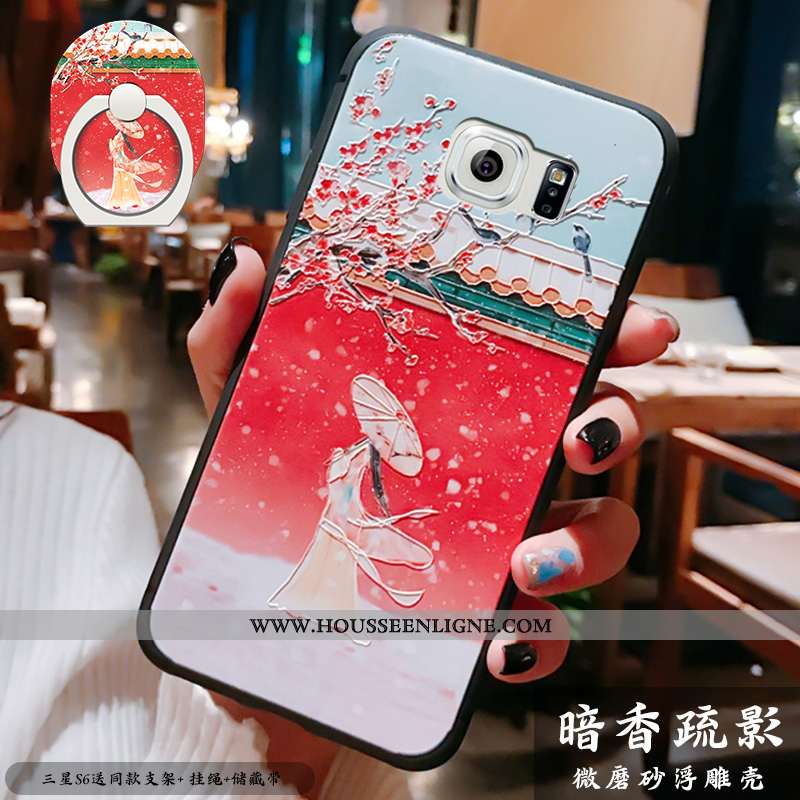 Housse Samsung Galaxy S6 Ultra Tendance Tout Compris Style Chinois Bleu Fluide Doux Téléphone Portab