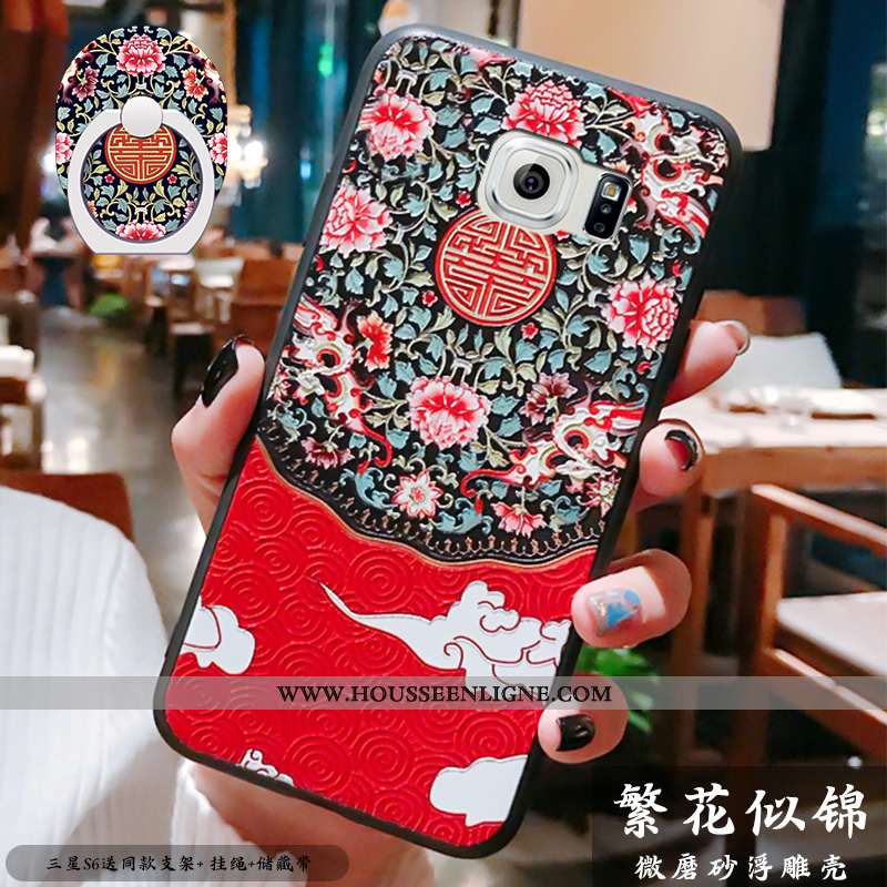 Housse Samsung Galaxy S6 Ultra Tendance Tout Compris Style Chinois Bleu Fluide Doux Téléphone Portab