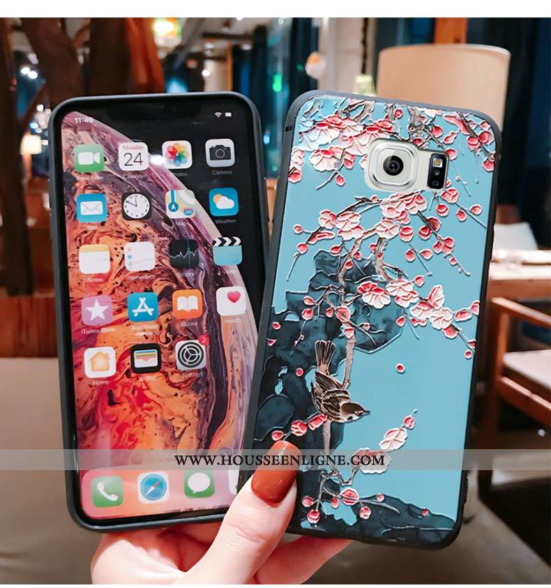 Housse Samsung Galaxy S6 Ultra Tendance Tout Compris Style Chinois Bleu Fluide Doux Téléphone Portab