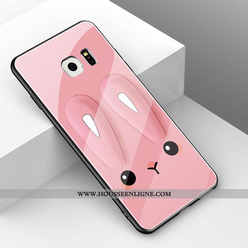 Housse Samsung Galaxy S6 Verre Personnalité Coque Tendance Lapin Dessin Animé Étoile Rose