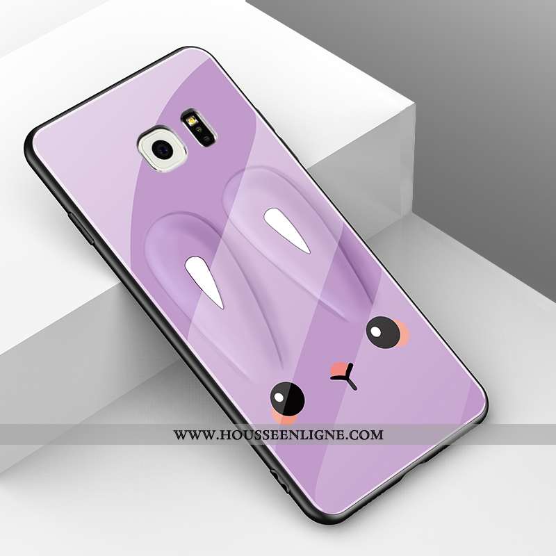 Housse Samsung Galaxy S6 Verre Personnalité Coque Tendance Lapin Dessin Animé Étoile Rose