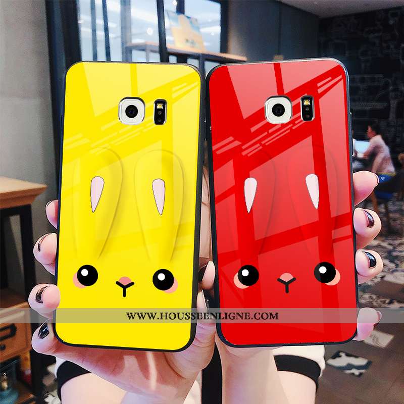 Housse Samsung Galaxy S6 Verre Personnalité Coque Tendance Lapin Dessin Animé Étoile Rose