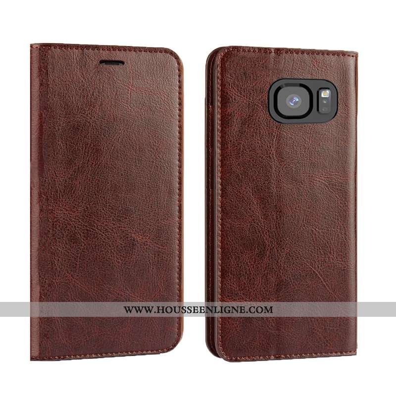 Housse Samsung Galaxy S7 Edge Cuir Véritable Cuir Bovins Qualité Tout Compris Clamshell Luxe Marron