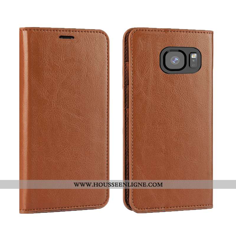 Housse Samsung Galaxy S7 Edge Cuir Véritable Cuir Bovins Qualité Tout Compris Clamshell Luxe Marron